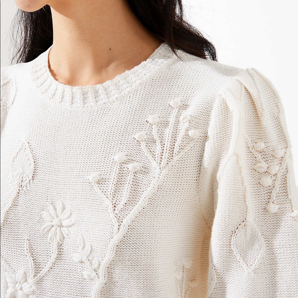 NWT white cream floral bobble knit sweater S - Picture 3 of 7